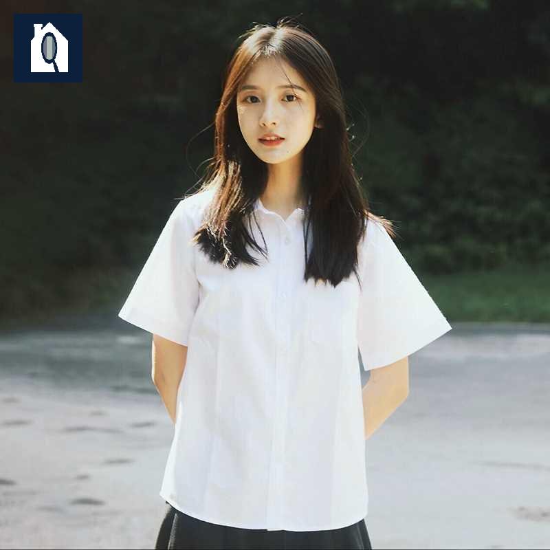 스탠드 와이셔츠 셔츠 여성 여름 흰색 유니폼 반팔 화이트 카라 교복 - 상세 이미지 3