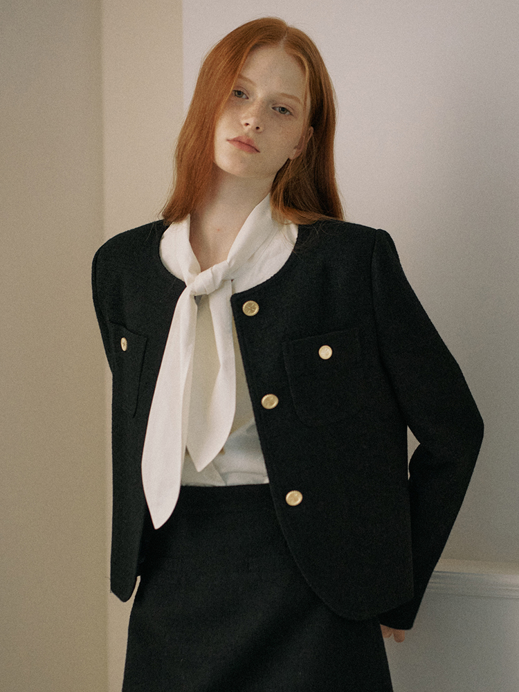 [엽페] 라운드 트위드 자켓 블랙