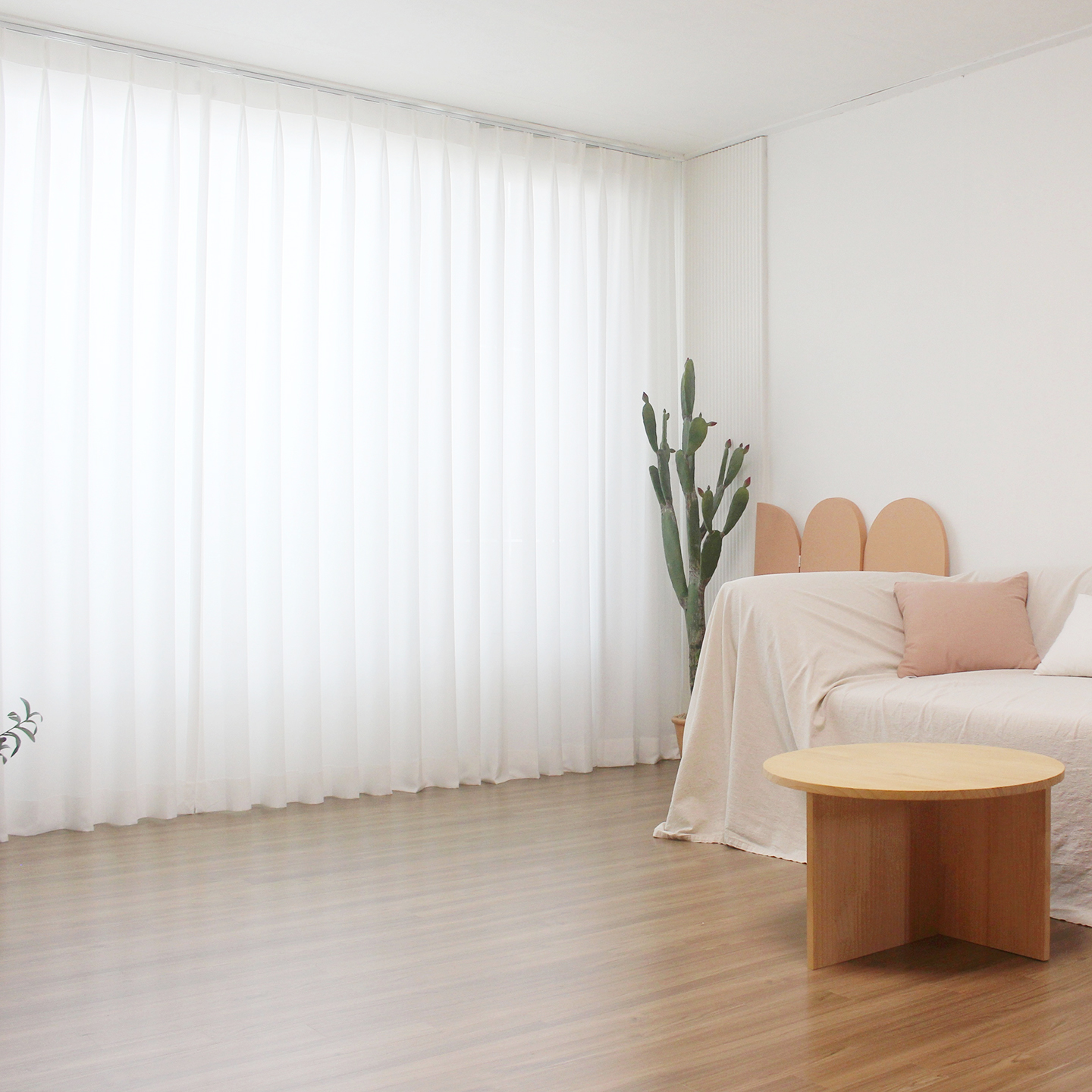 아르일랑 2배 베이직 나비주름 쉬폰 차르르 커튼 1cm 심플 도톰 화이트 형상기억