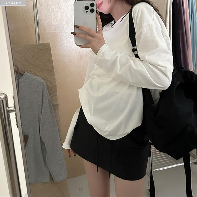 긴팔 기본 데일리 오버핏 하프 라운드 티셔츠 6col 가을 봄 루즈핏 박시 제이플로우 이미지 8