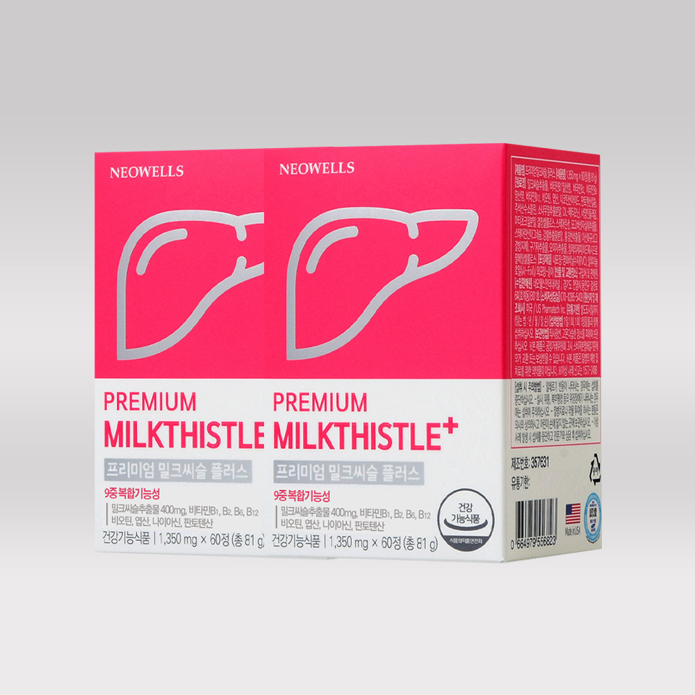 네오웰스 밀크씨슬 간 피로 건강 실리마린 AST 수치 감소 / 약 2달분 60정, 2개