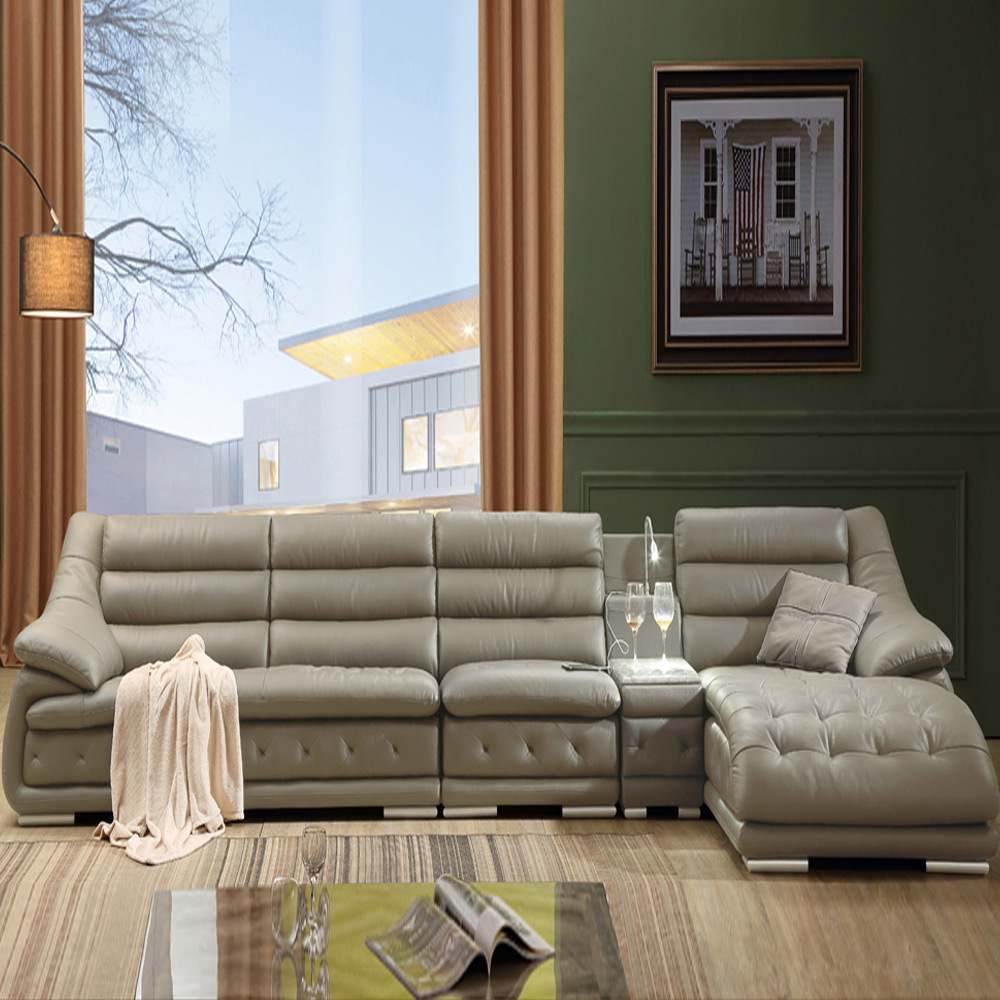 i334 천연면피가죽콤비 컵받침 4인 카우치소파