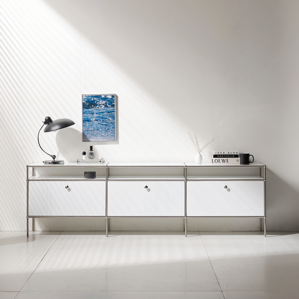 엘르노 미드센츄리거실장 높은 tv다이서랍장 모듈 철제 티비장