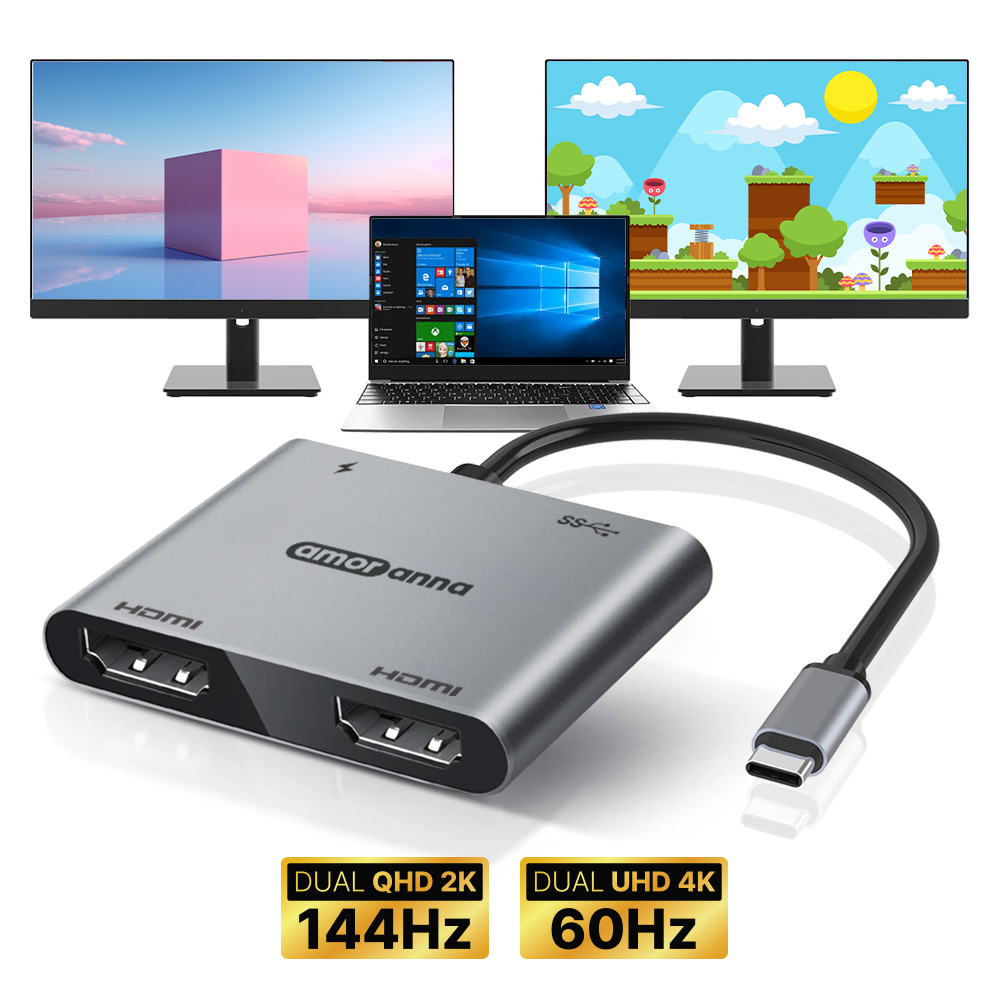 아모란나 C타입 듀얼 모니터 분배기 HDMI 컨버터 MST 허브 4in1 60Hz