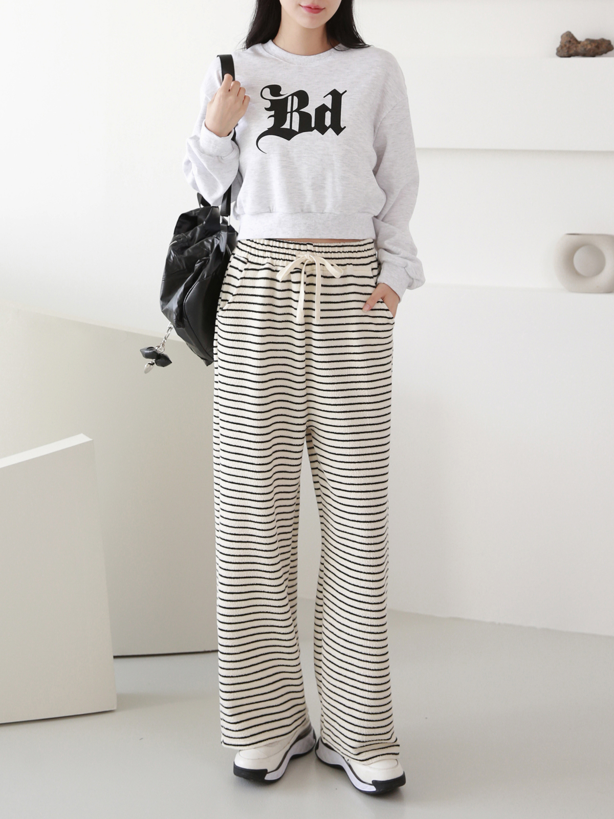 여성단가라밴딩스판통와이드팬츠 부클소프트통바지 - 상세 이미지 4