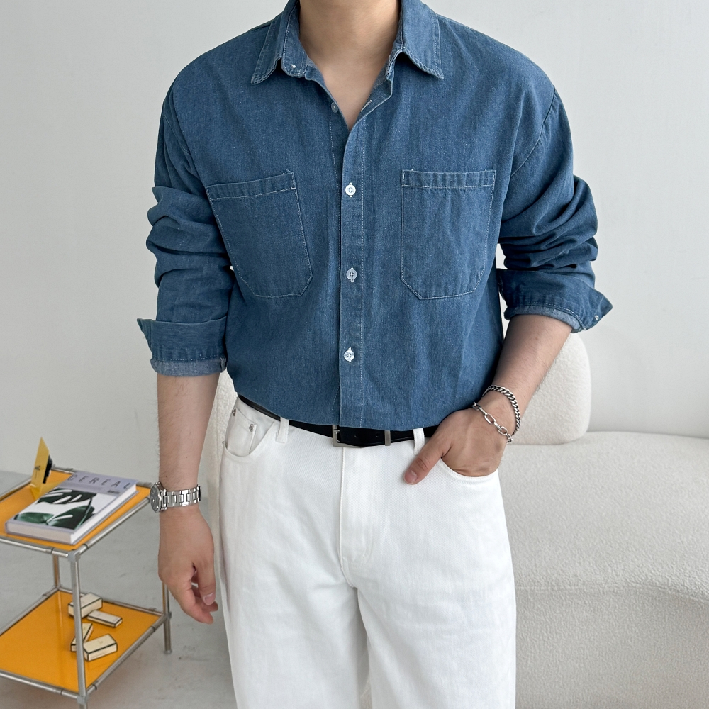 남자청남방 남성가을셔츠 남자데님셔츠 - 상품 이미지