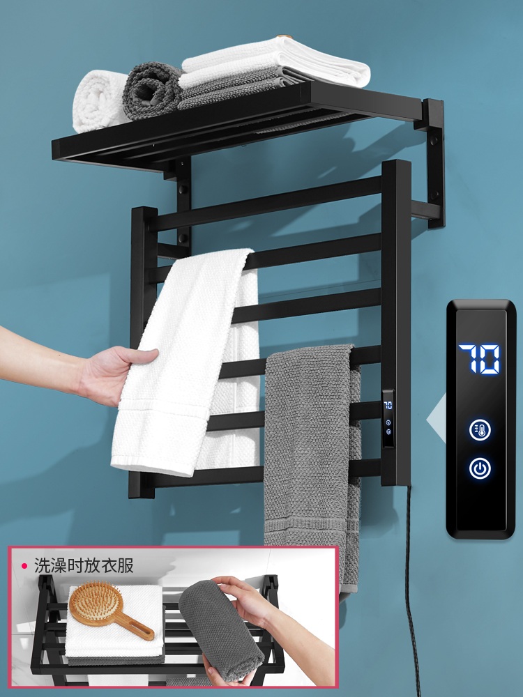온열 수건걸이 지능형 온도조절 전기난방 선반 랙 욕실 57X30킹 블랙-기본 - 상세 이미지 2