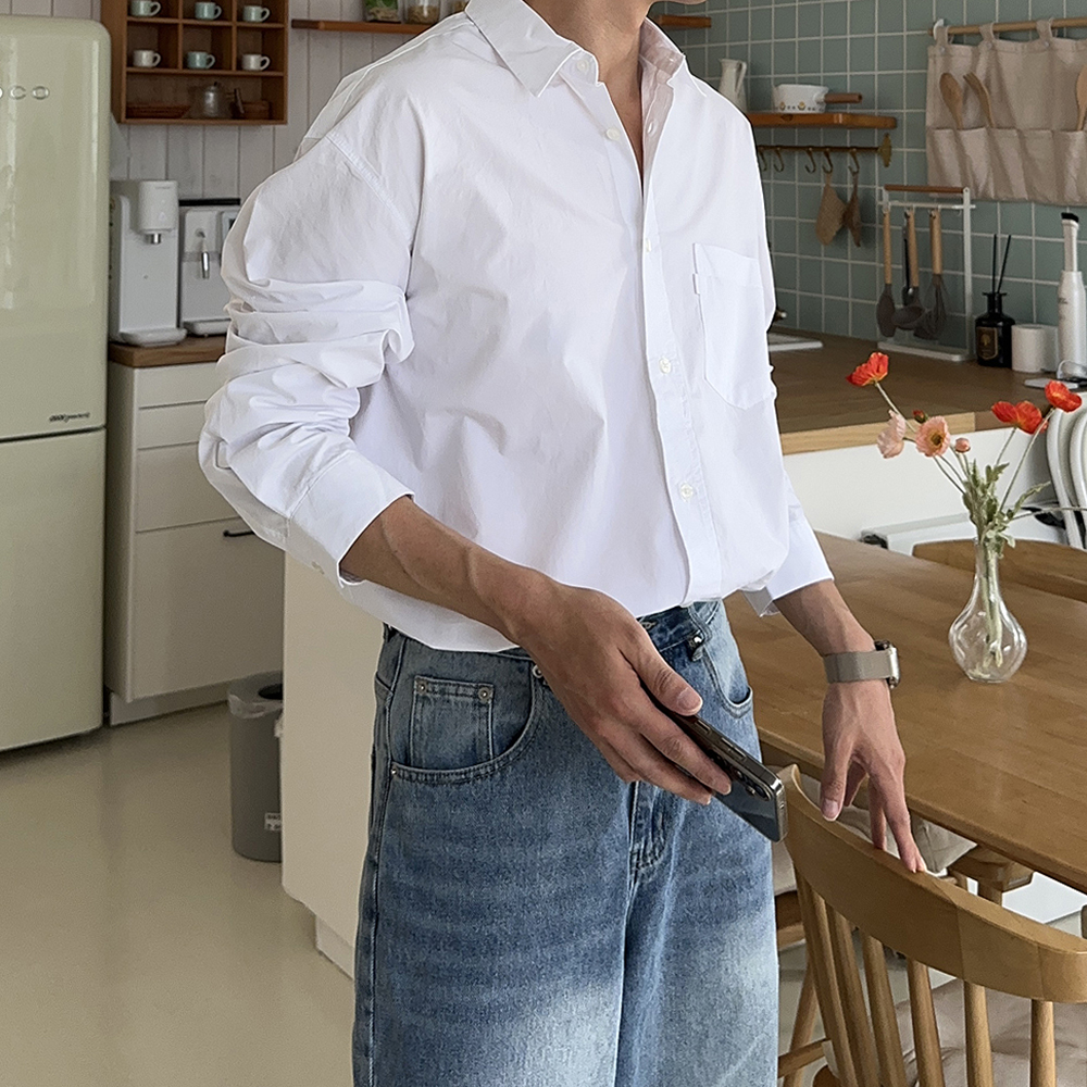 남자 셔츠 봄 가을 남방 오버핏 남자 와이 셔츠 - 상세 이미지 2