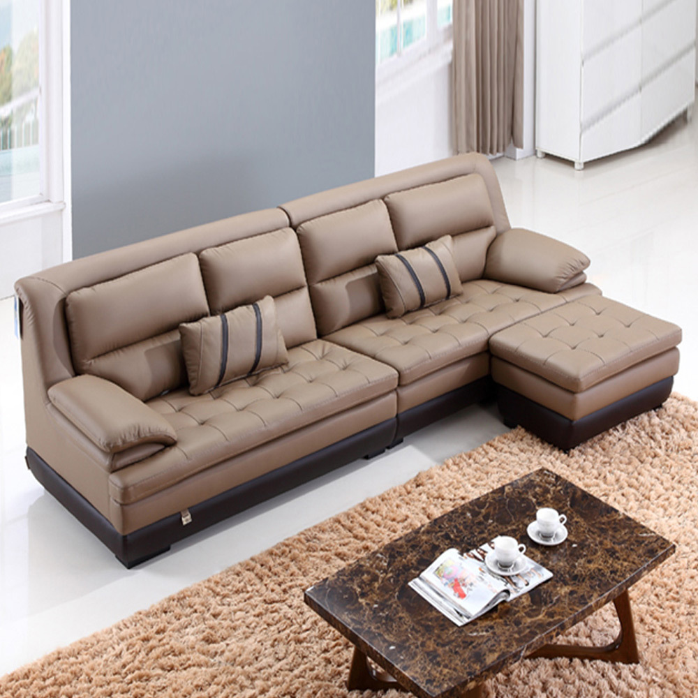 i332 천연면피가죽콤비 4인 카우치소파