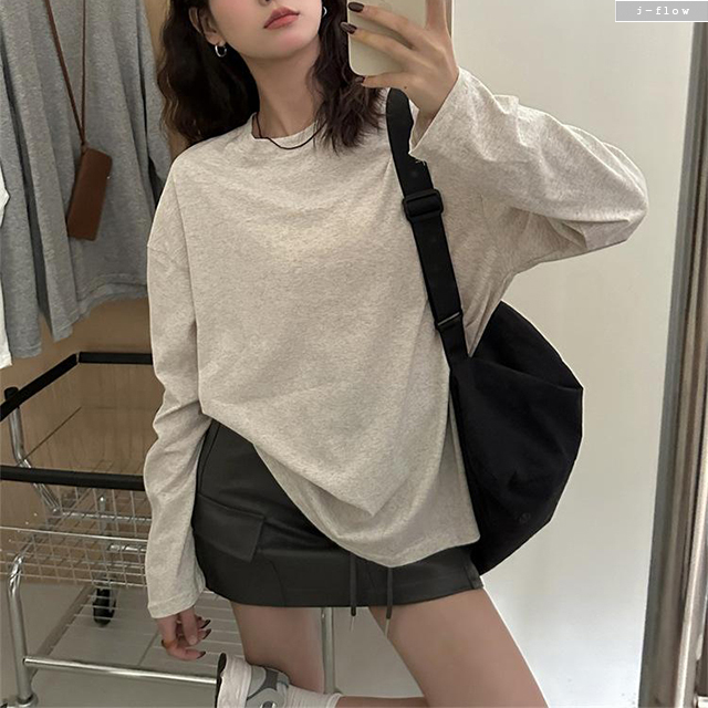 긴팔 기본 데일리 오버핏 하프 라운드 티셔츠 6col 가을 봄 루즈핏 박시 제이플로우 - 상세 이미지 3