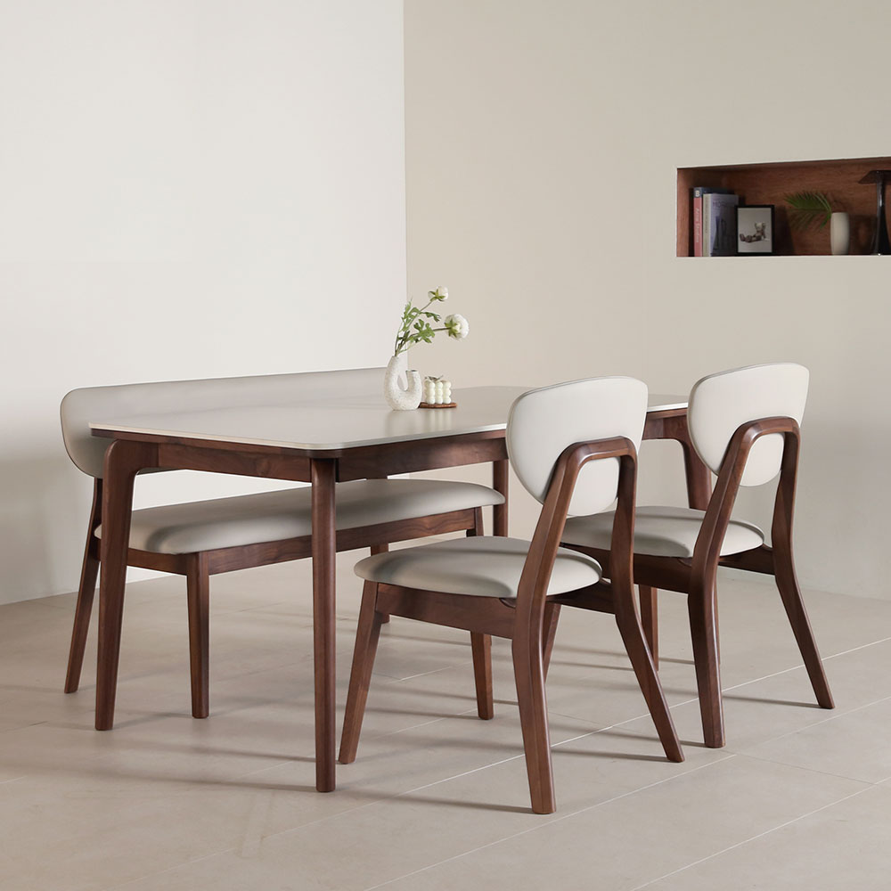 스코나 카튼스 호두나무 월넛 원목 포세린 세라믹 4인 1500 다이닝 식탁 테이블