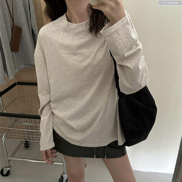 긴팔 기본 데일리 오버핏 하프 라운드 티셔츠 6col 가을 봄 루즈핏 박시 제이플로우 - 상세 이미지 5