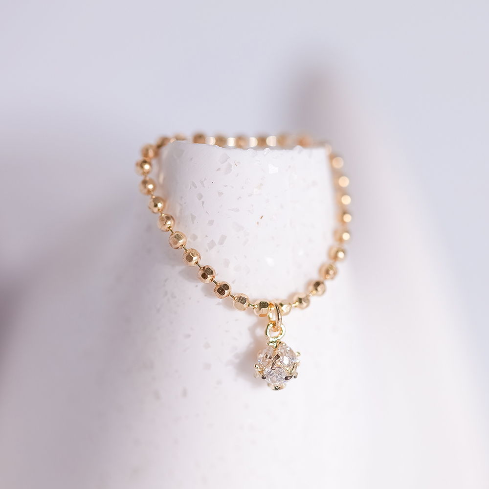 14K 지오 반니 딸랑이 큐빅 체인 금 반지