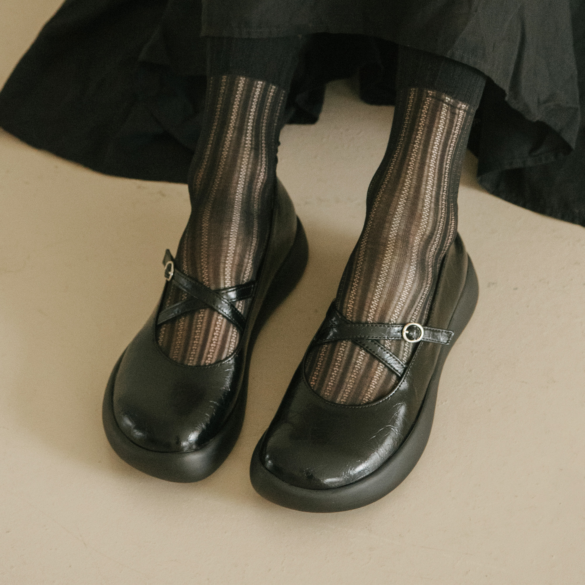 [GISSE 지쎄] 천연가죽 여성수제화 아멜리아 플랫폼 통굽 메리제인 GIS-45272