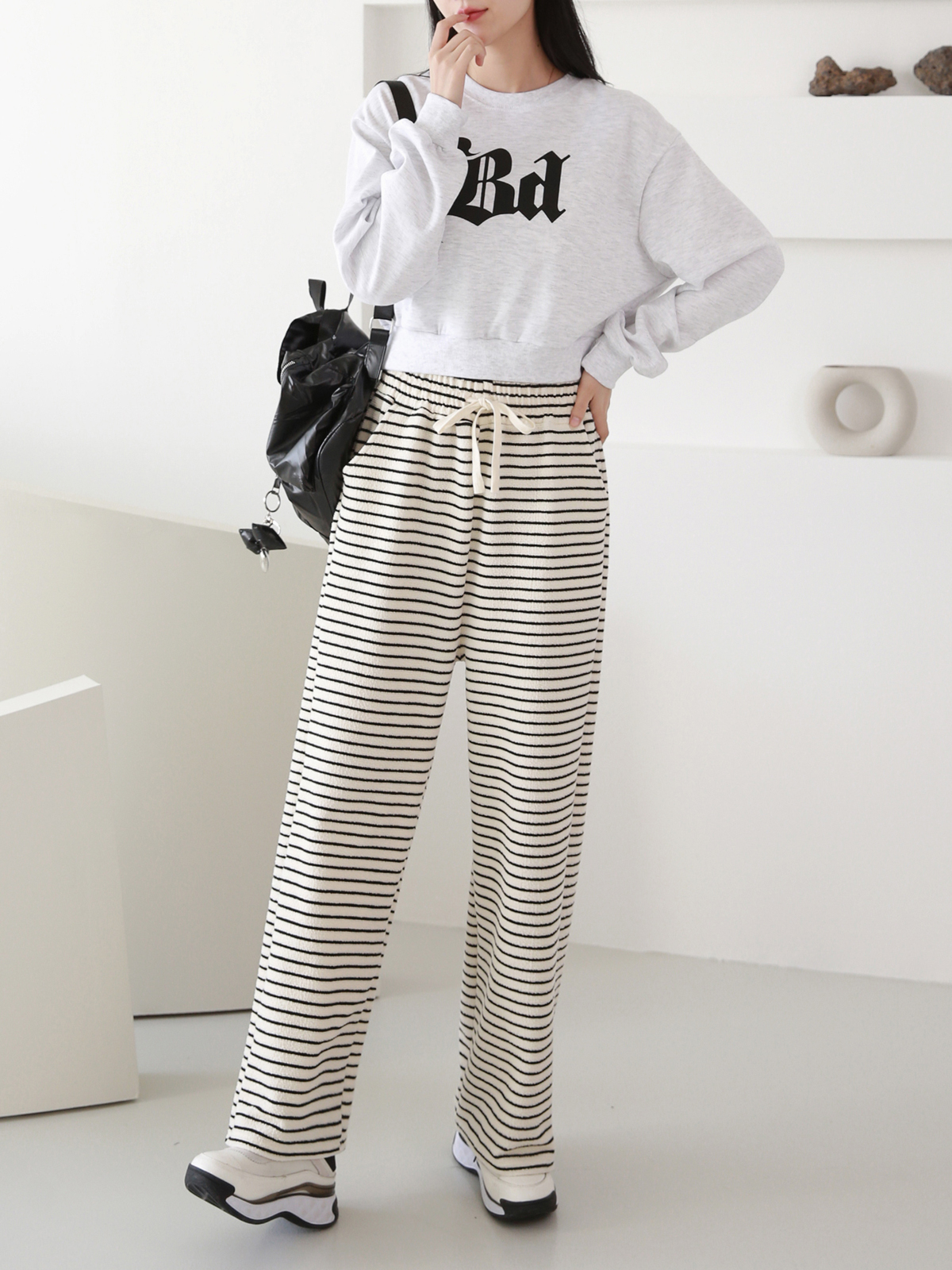 여성단가라밴딩스판통와이드팬츠 부클소프트통바지 - 상세 이미지 3