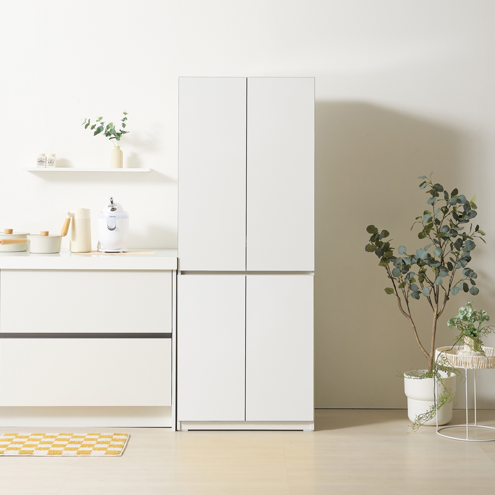홈카페 틈새 주방 키큰 도어수납장 냉장고형 애니스 화이트 700mm, 5단, 화이트