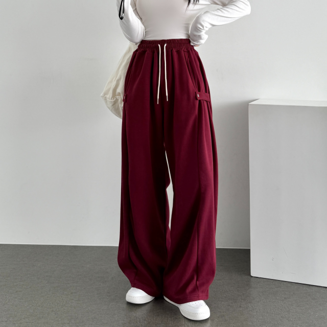 보드 사이드스냅 비조 버튼 롱와이드 트레이닝 추리닝 밴딩팬츠 - 상세 이미지 2