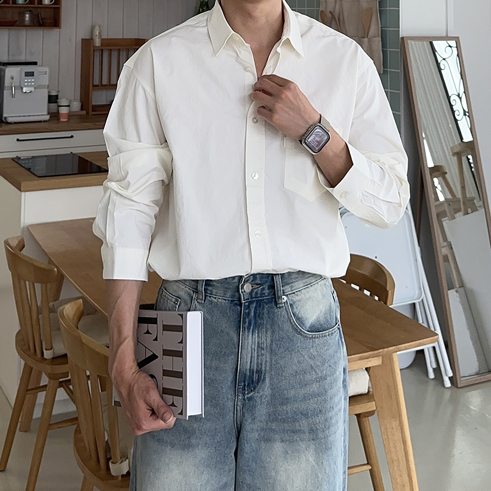 남자 셔츠 봄 가을 남방 오버핏 남자 와이 셔츠 - 상세 이미지 5