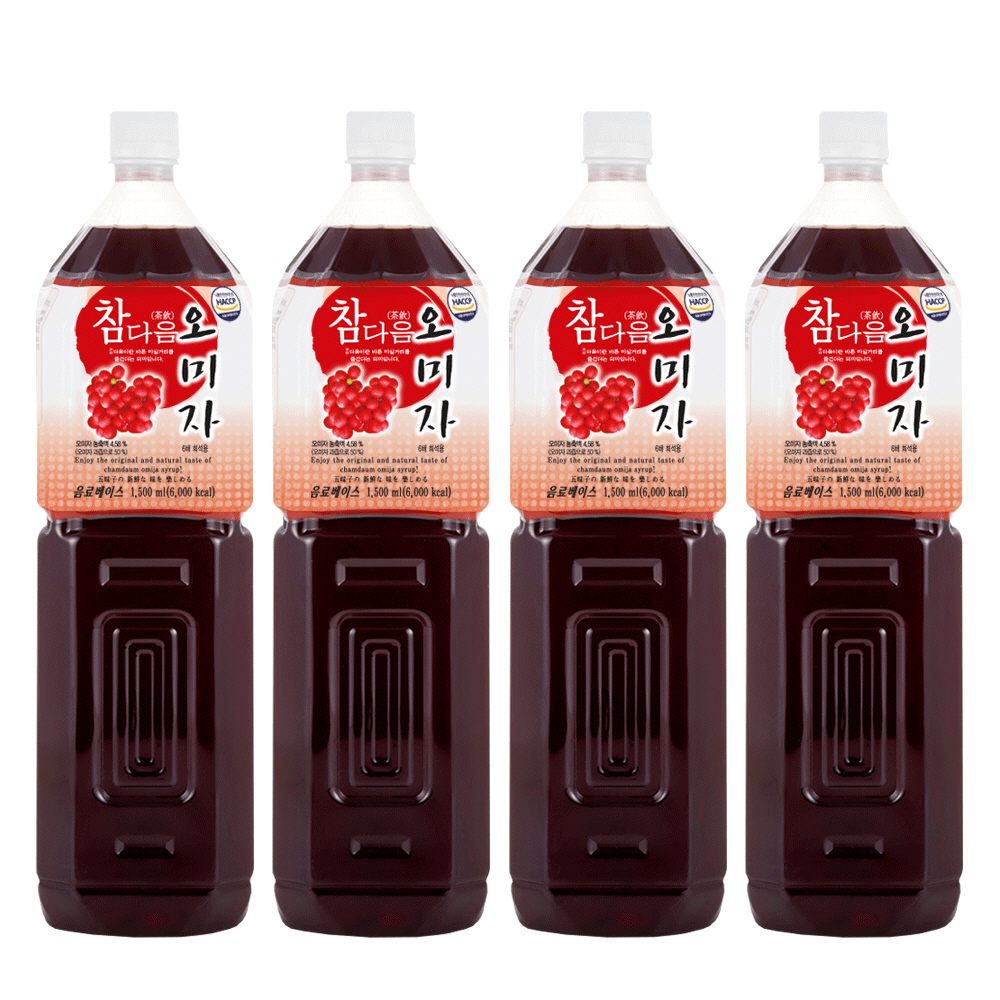 참다음 오미자 농축액 엑기스 청 음료 베이스 1.5L 4개 - 상품 이미지