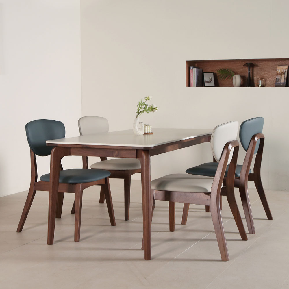 스코나 카튼스 호두나무 월넛 원목 포세린 세라믹 4인 1500 다이닝 식탁 테이블