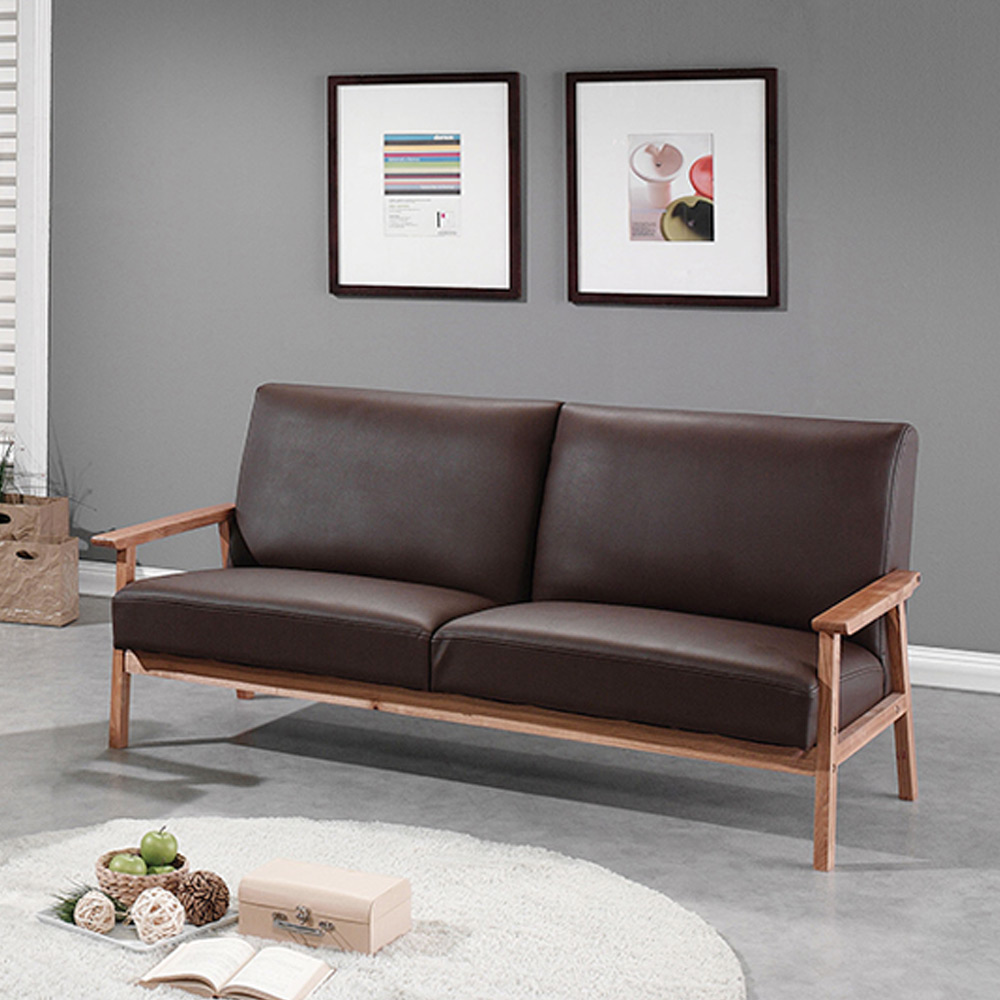 H228K 오크원목 가죽콤비 3인 소파