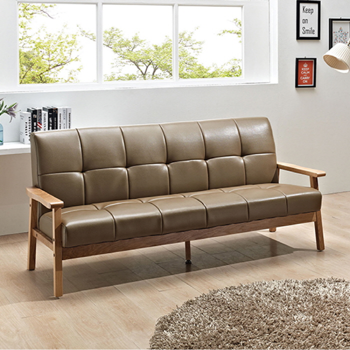 H222K 오크원목 PU가죽 3인 소파
