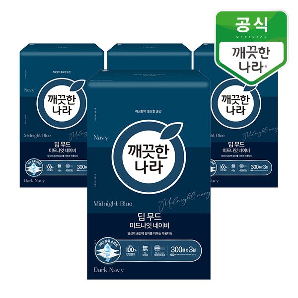 깨끗한나라 딥무드 미드나잇 네이비 300매 x 3입 x 4팩