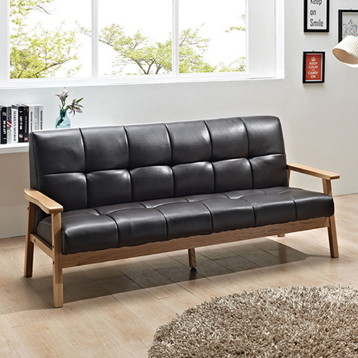 H220K 오크원목 PU가죽 3인 소파