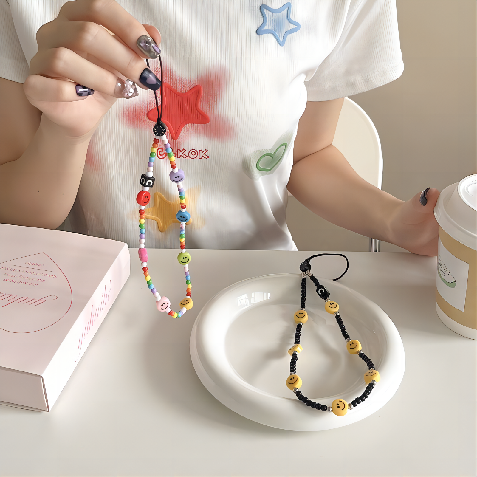 애니윙 핸드폰 스트랩 스마일 비즈 스트랩 2개