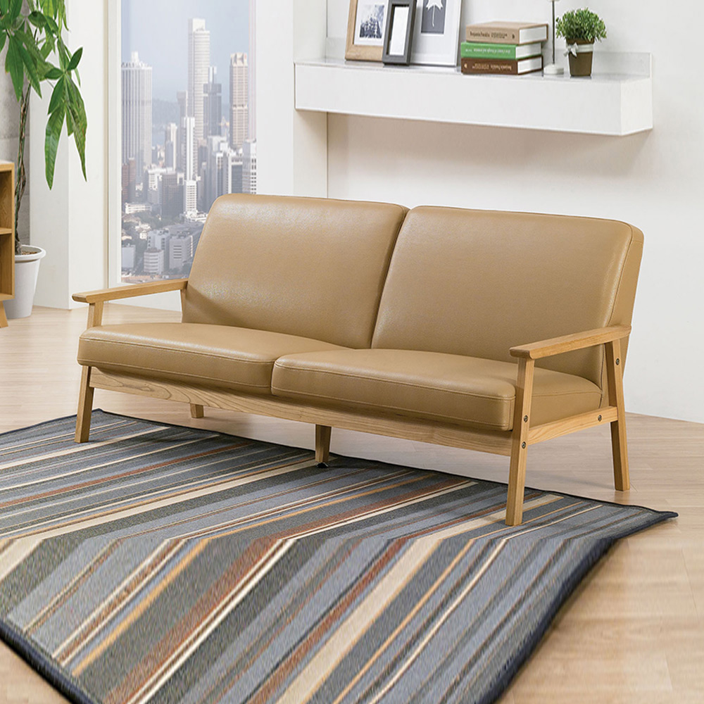 H112K 애쉬원목 PU가죽 3인 소파