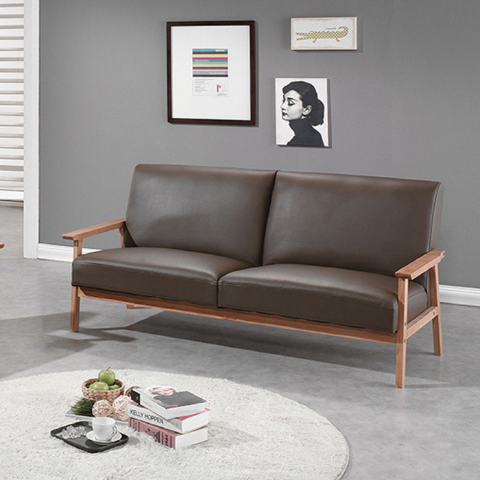 H224K 오크원목 가죽콤비 3인 소파
