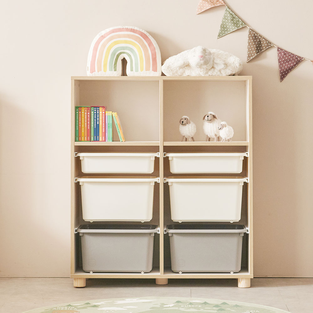 장인가구 뉴피터 950폭 4단 장난감정리함 수납장 + 원목발