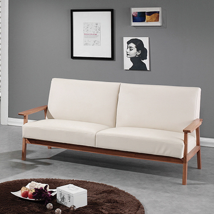 H226K 오크원목 가죽콤비 3인 소파