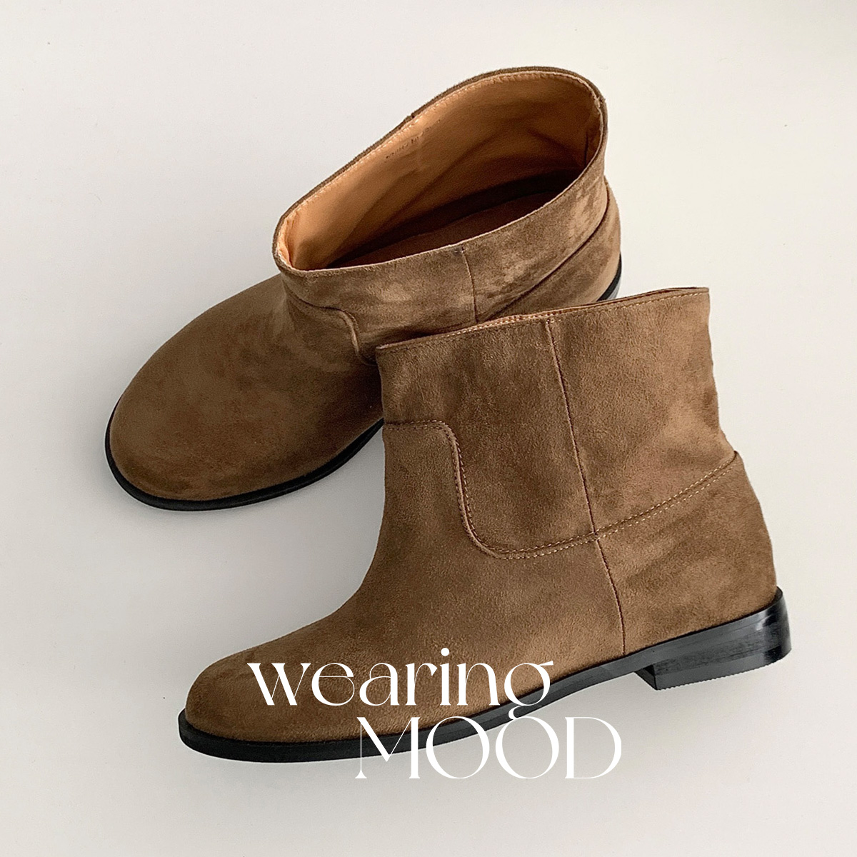 [일부당일] 엘프 부츠 통넓은 발목 하프 앵클 웨스턴 스웨이드 슈즈 웨어링무드 (2cm/카키브라운)
