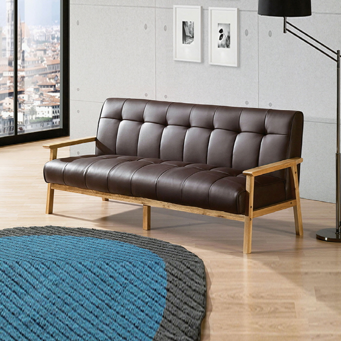 H111K 애쉬원목 PU가죽 3인 소파