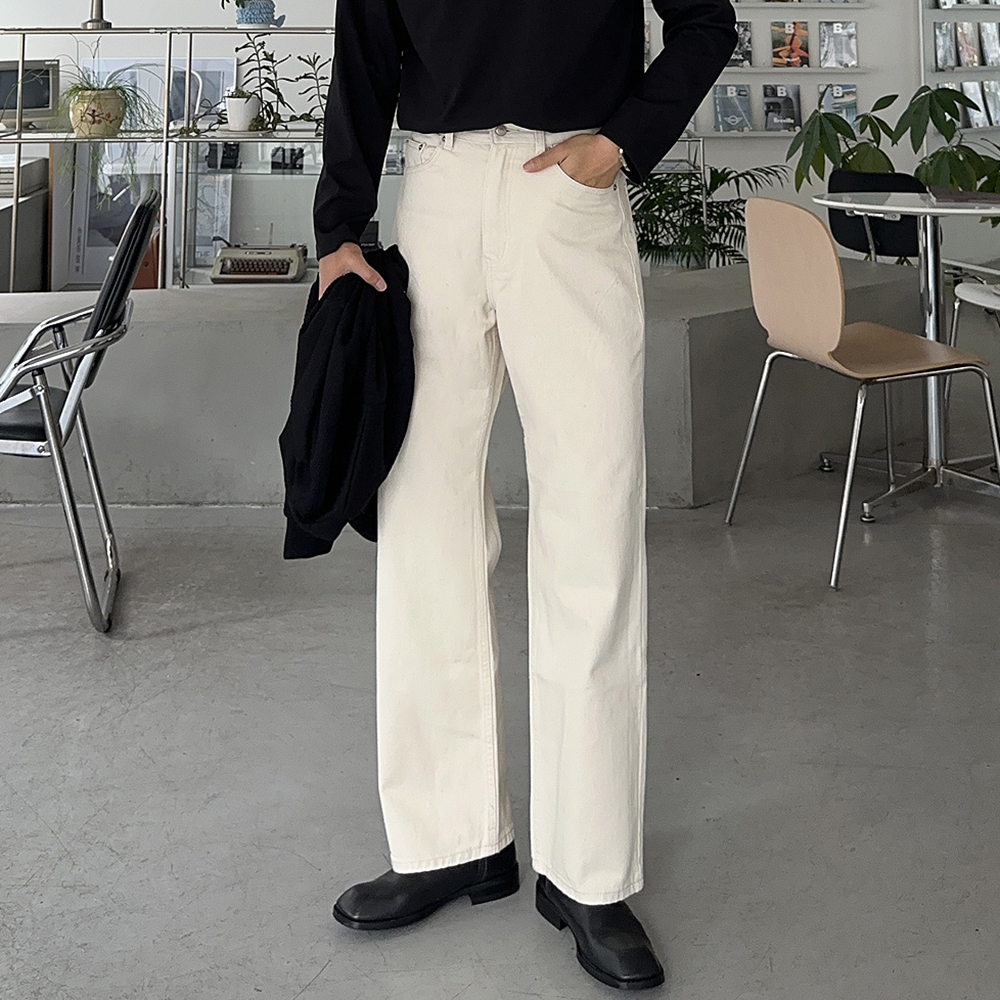 남자 청바지 데님 크림진 남자 와이드 청바지