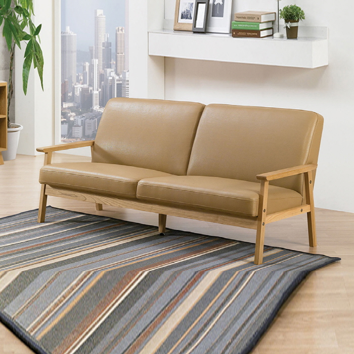 H112K 애쉬원목 PU가죽 3인 소파