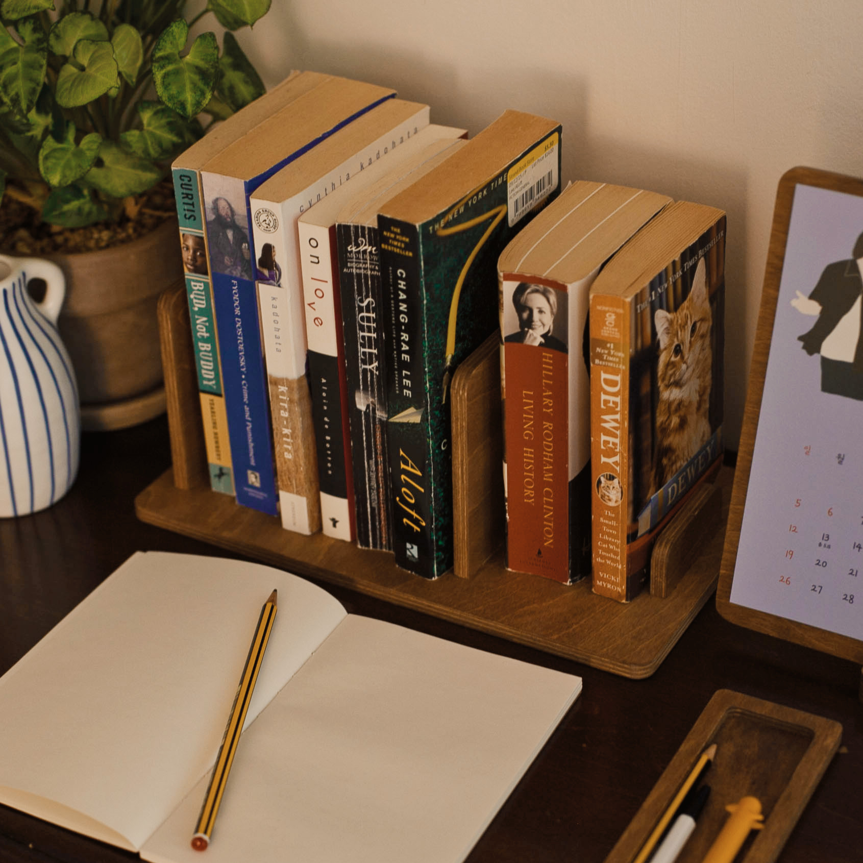 우드 원목 간이 미니 책상 책꽂이 선반 정리함