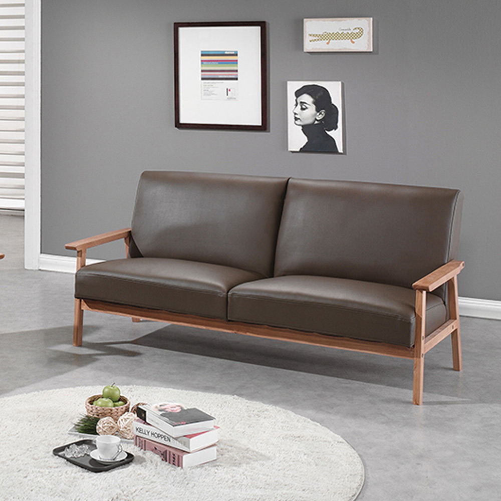 H224K 오크원목 가죽콤비 3인 소파