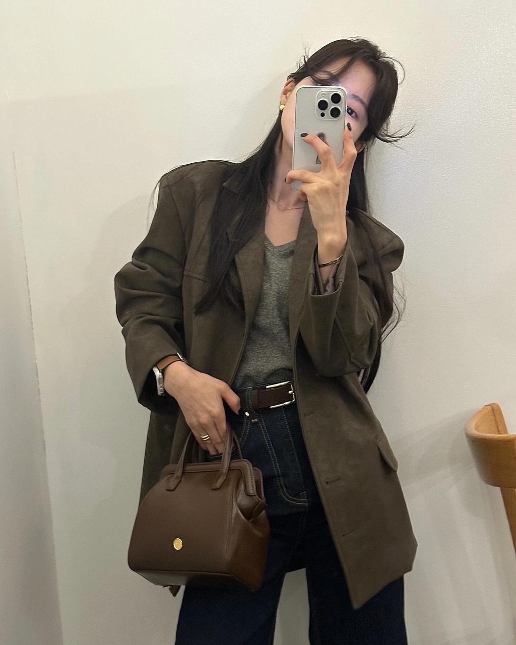 카앤 여성 오버핏 루즈핏 스웨이드 레더 자켓 - 상품 이미지