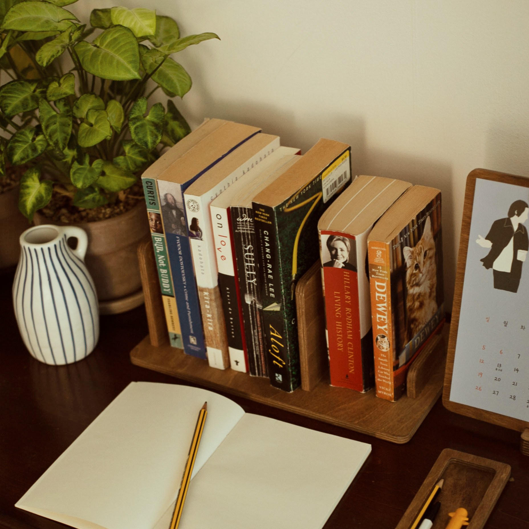 우드 원목 간이 미니 책상 책꽂이 선반 정리함