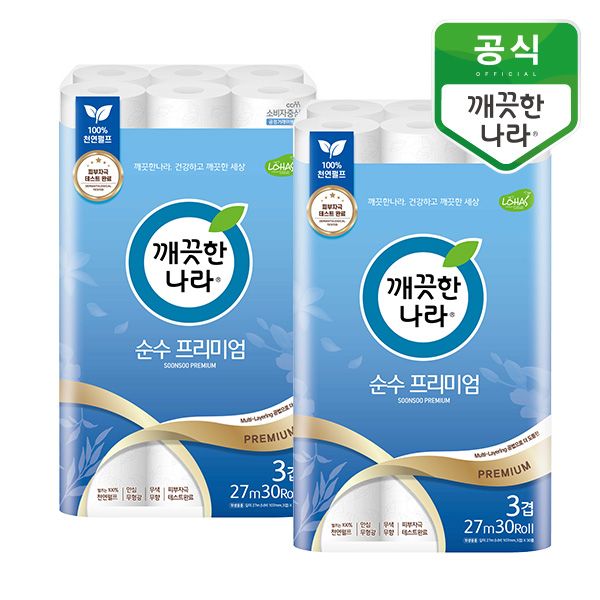 깨끗한나라 순수 프리미엄 27m x 30롤 x 2팩