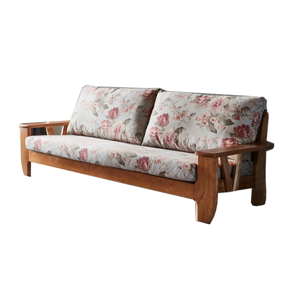 P104 꽃패브릭 뉴송원목 3인 소파