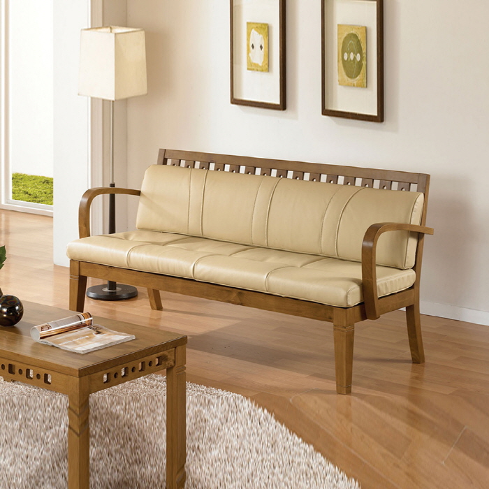 H76K 소나무 원목 PU가죽 3인 소파