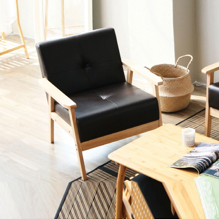 H137K 원목 PU가죽 1인 소파