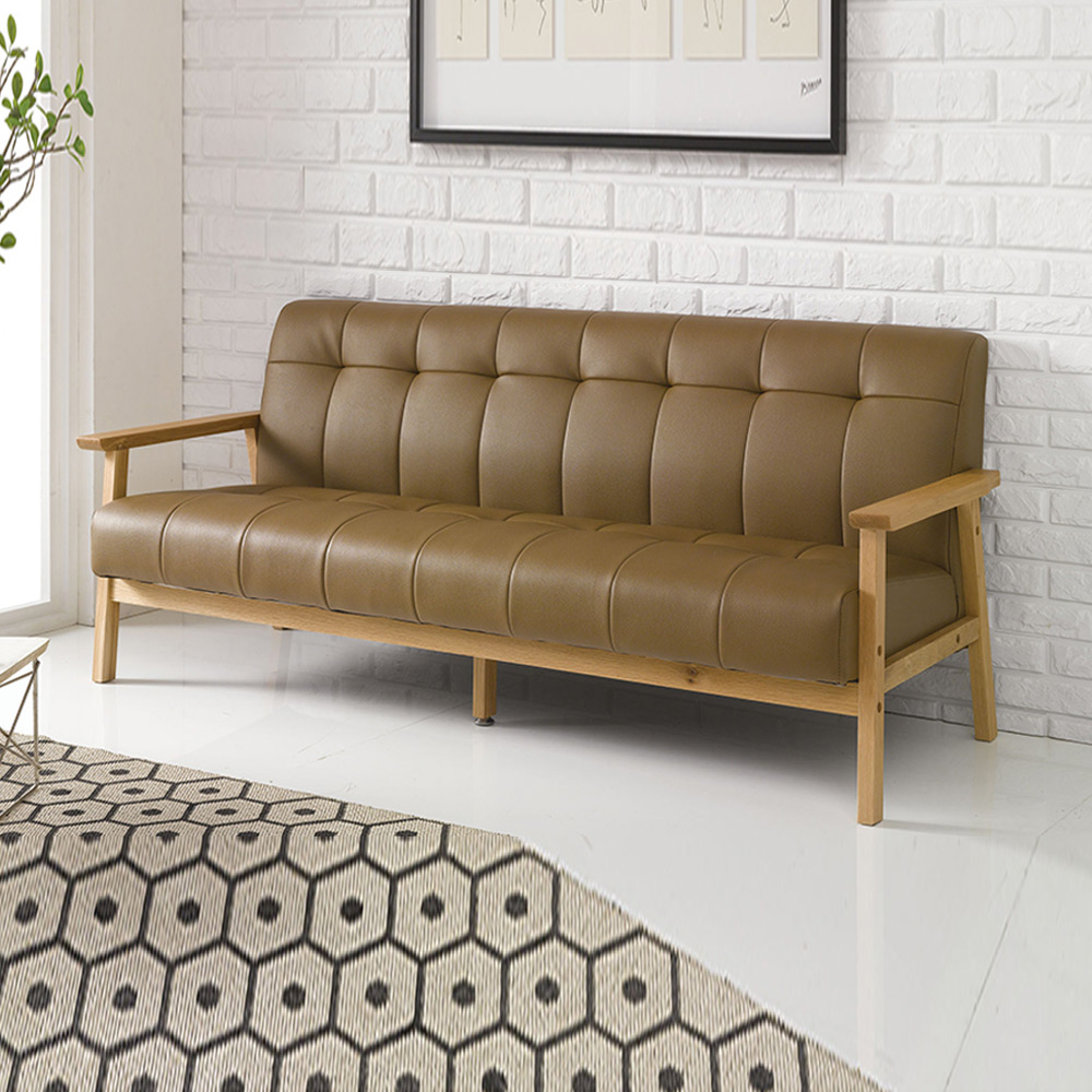 H113K 애쉬원목 PU가죽 3인 소파