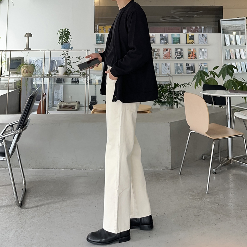 남자 청바지 데님 크림진 남자 와이드 청바지 - 상세 이미지 5