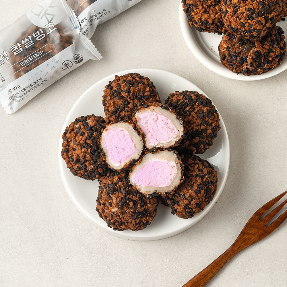 생크림 찹쌀떡 크런치돼지 1상자 40g x 8봉 냉동 모찌 디저트 간식 - 상품 이미지