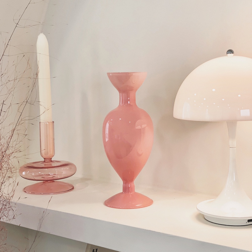 유월가게 오팔린 빈티지 파스텔 화병 유리 꽃병 빅토리안 핑크