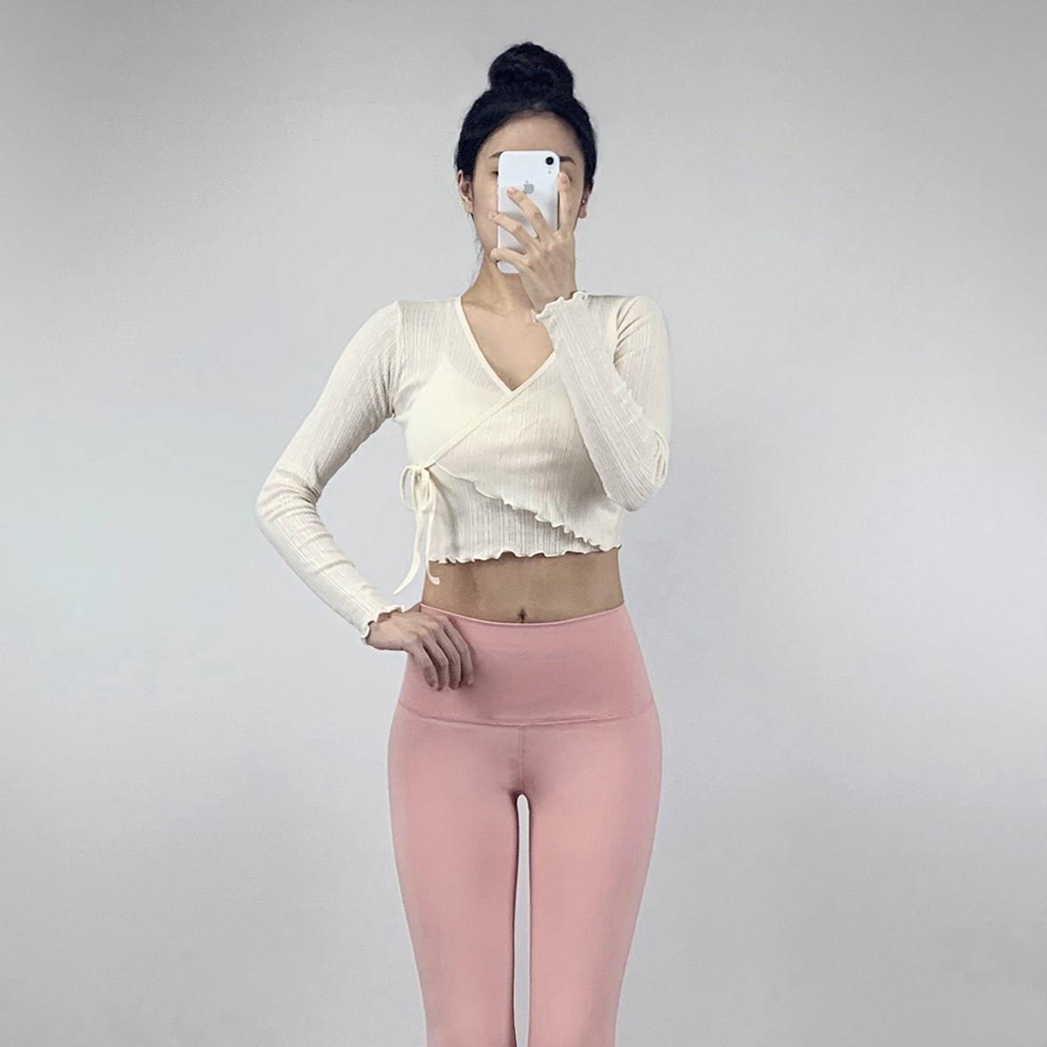 크롭 랩 티셔츠 요가 필라테스 요가복 필라테스복 상의 커버업 - 상세 이미지 3